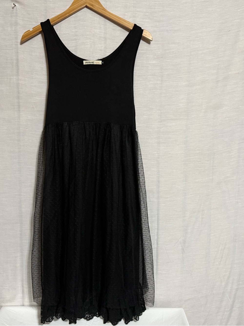 Origami by Vivien Black Mesh Lace Hem Midi Dress NWOT Size M